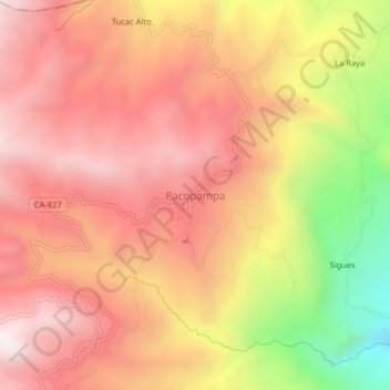 Mapa topográfico Pacopampa, altitud, relieve