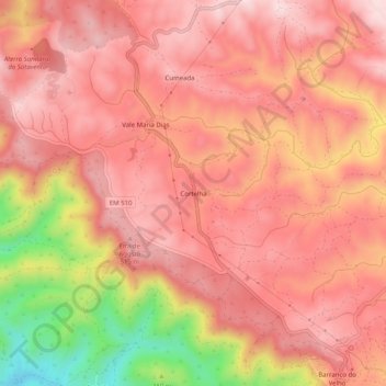 Mapa topográfico Cortelha, altitud, relieve