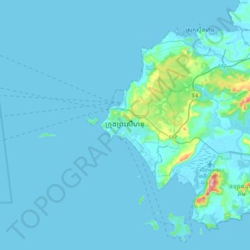 Mapa topográfico Sihanoukville, altitud, relieve