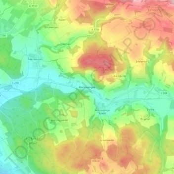 Mapa topográfico Mennwangen, altitud, relieve