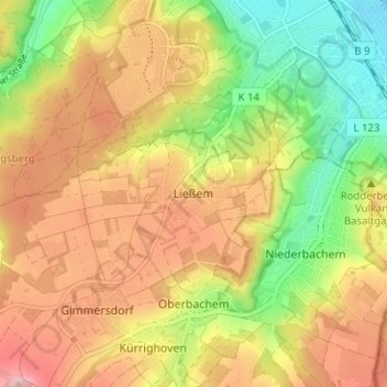 Mapa topográfico Ließem, altitud, relieve