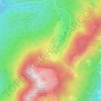 Mapa topográfico Alpe Schnitzlertal, altitud, relieve