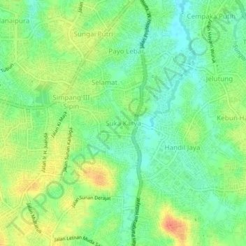 Mapa topográfico Suka Karya, altitud, relieve