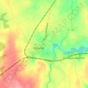 Mapa topográfico Prat An Haye, altitud, relieve
