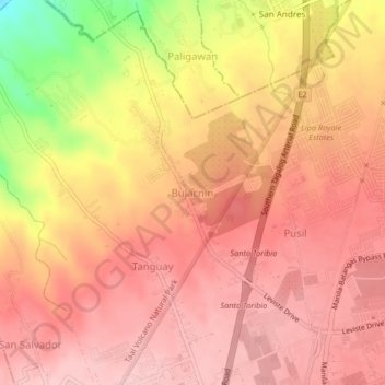 Mapa topográfico Bulacnin, altitud, relieve