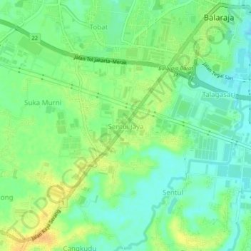 Mapa topográfico Sentul Jaya, altitud, relieve