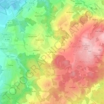 Mapa topográfico Schmidham, altitud, relieve