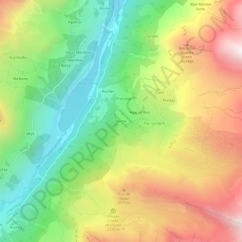 Mapa topográfico Boche, altitud, relieve