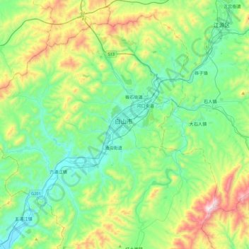 Mapa topográfico Baishan, altitud, relieve