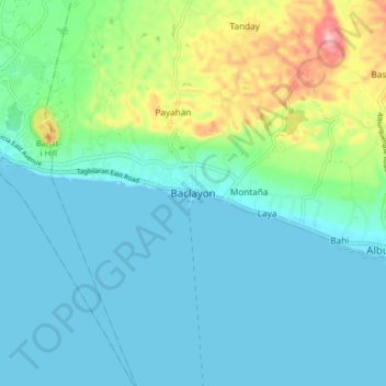 Mapa topográfico Baclayon, altitud, relieve