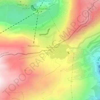 Mapa topográfico Grimselpass, altitud, relieve