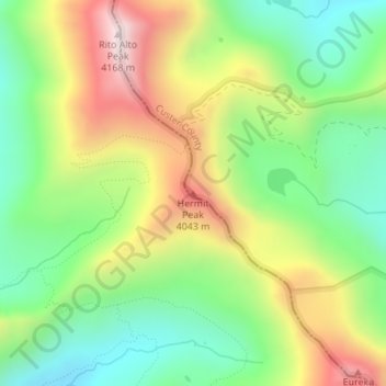 Mapa topográfico Hermit Peak, altitud, relieve