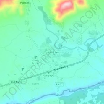 Mapa topográfico Santa Cruz, altitud, relieve