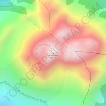 Mapa topográfico Doña Juana, altitud, relieve