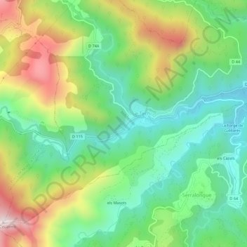 Mapa topográfico Le Tech, altitud, relieve