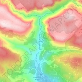 Mapa topográfico Rebouillon, altitud, relieve