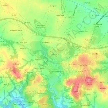 Mapa topográfico Kerbanel, altitud, relieve