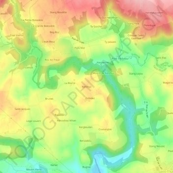Mapa topográfico Kerchuz, altitud, relieve