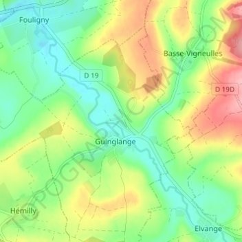 Mapa topográfico Helfingen, altitud, relieve