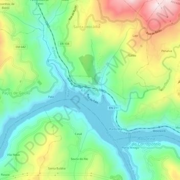 Mapa topográfico Ribadouro, altitud, relieve