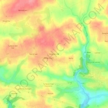 Mapa topográfico Stang Mesfall, altitud, relieve