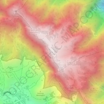 Mapa topográfico Gunung Prau, altitud, relieve