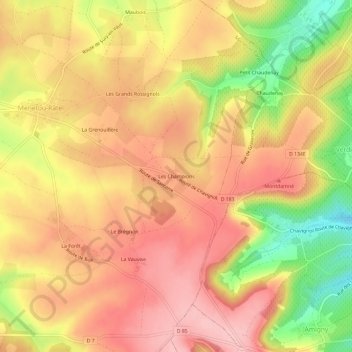 Mapa topográfico Les Champions, altitud, relieve