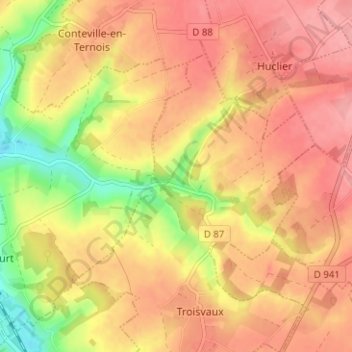 Mapa topográfico Belval, altitud, relieve
