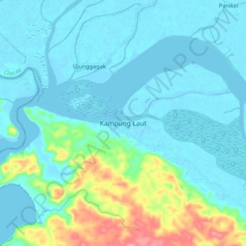 Mapa topográfico Kampung Laut, altitud, relieve