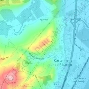 Mapa topográfico Castanheira, altitud, relieve
