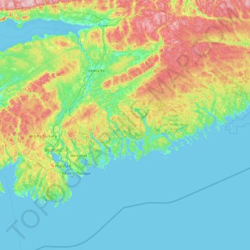 Mapa topográfico Halifax, altitud, relieve