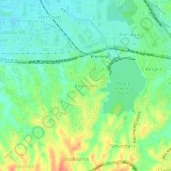 Mapa topográfico Kebonsari, altitud, relieve