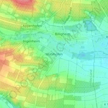 Mapa topográfico Mühlhofen, altitud, relieve
