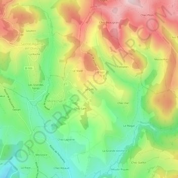 Mapa topográfico Le Crêt, altitud, relieve