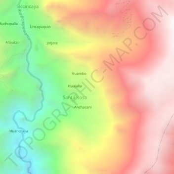 Mapa topográfico Pashpa, altitud, relieve