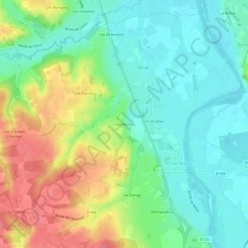 Mapa topográfico Les Vèvres, altitud, relieve