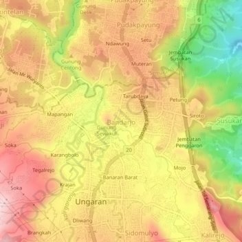 Mapa topográfico Bandarjo, altitud, relieve