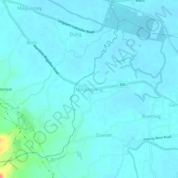 Mapa topográfico Magtaquing, altitud, relieve