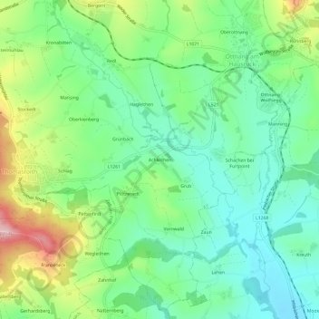 Mapa topográfico Achleithen, altitud, relieve