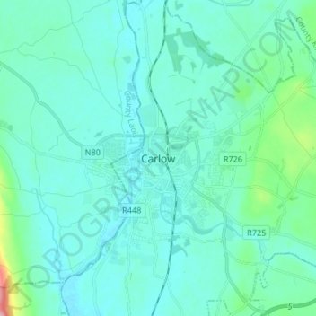 Mapa topográfico Carlow, altitud, relieve