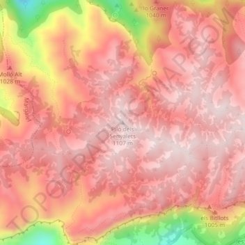 Mapa topográfico Piló dels Senyalets, altitud, relieve