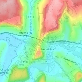 Mapa topográfico Tivoli, altitud, relieve