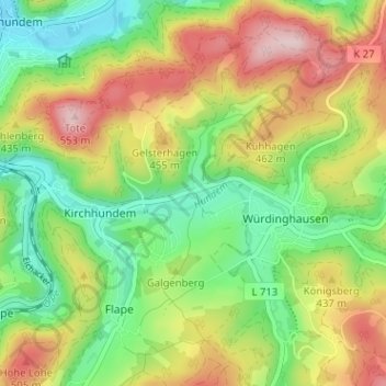 Mapa topográfico Herrntrop, altitud, relieve