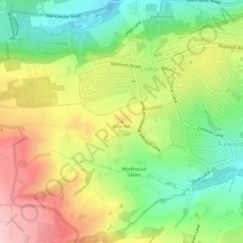 Mapa topográfico Bole Hill, altitud, relieve