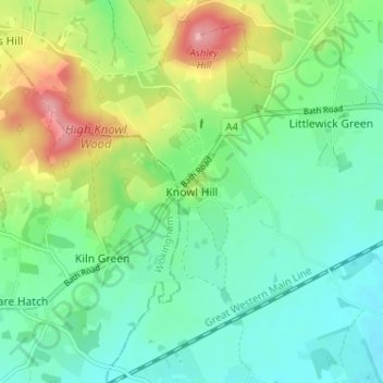 Mapa topográfico Knowl Hill, altitud, relieve
