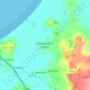 Mapa topográfico Littleton-upon-Severn, altitud, relieve