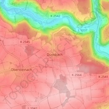 Mapa topográfico Dünsbach, altitud, relieve