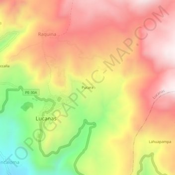 Mapa topográfico Pucara, altitud, relieve