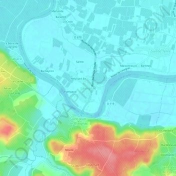Mapa topográfico Lavagnac, altitud, relieve