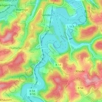 Mapa topográfico Stade, altitud, relieve